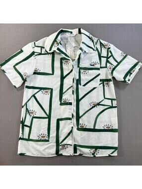 Commense Men Green Geometric Short Sleeve Casual Shirt Small